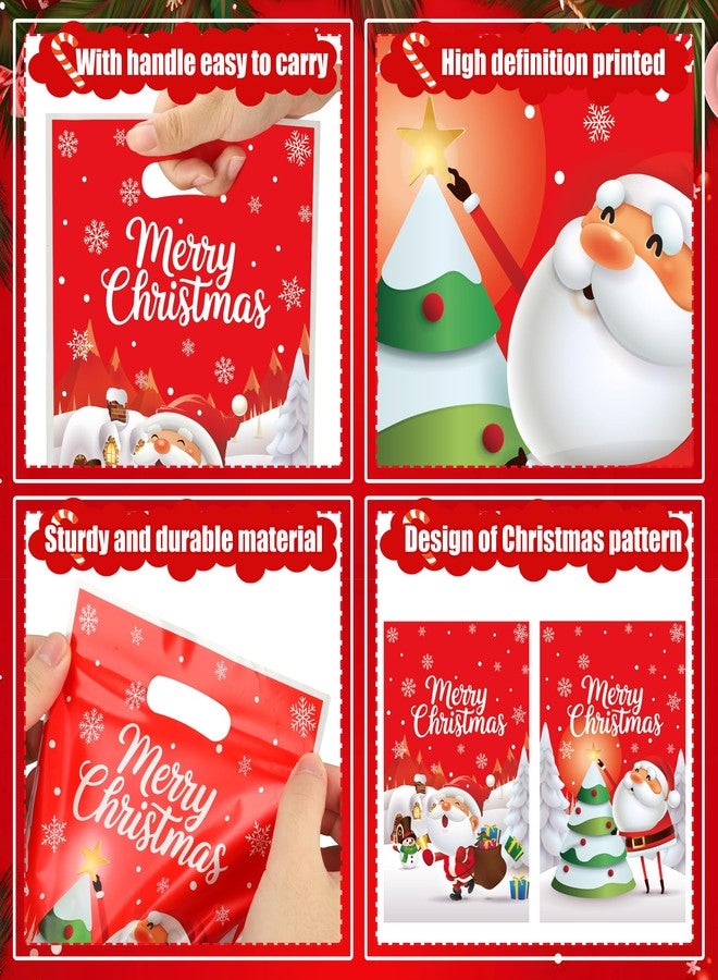 peony man 60 PCS Merry Christmas Goodie Bags Santa Claus Plastic Gift Bag with Handle Xmas Cute Double-Sided Printed Treat Candy Bags Xmas Theme Red Party Favor Bag for Winter Holiday Party Supplies - Image 3